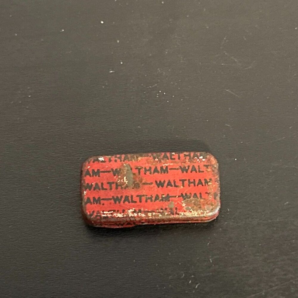 Vtg Antique Waltham Red Mini Parts Tin Metal Watch Made in USA